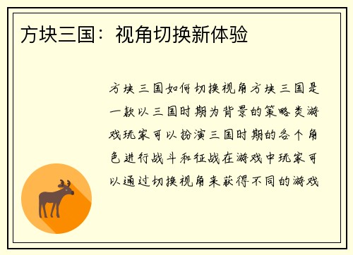 方块三国：视角切换新体验