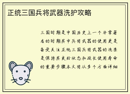 正统三国兵将武器洗护攻略